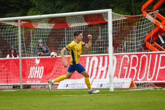 Alexander Siebeck (Lok) trifft un d jubelt überc das 2:2; GER, Greifswalder FC vs. 1. FC Lok Leipzig, Fußball, Männer, Regionalliga Nordost, 8.Spieltag, Spielzeit 2026 2027, 13.09.2026 Greifswald Volksstadion Mecklenburg - Vorpommern Deutschland