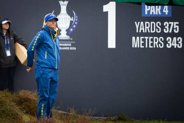 RECORD DATE NOT STATED 13th September 2026; Bernardus Golf, Cromvoirt, Netherlands; Solheim Cup Womens Golf, Final Day; Singles; Captain Anna Nordqvist (SWE) of Team Europe at the 1st tee AnthonyxBenoit