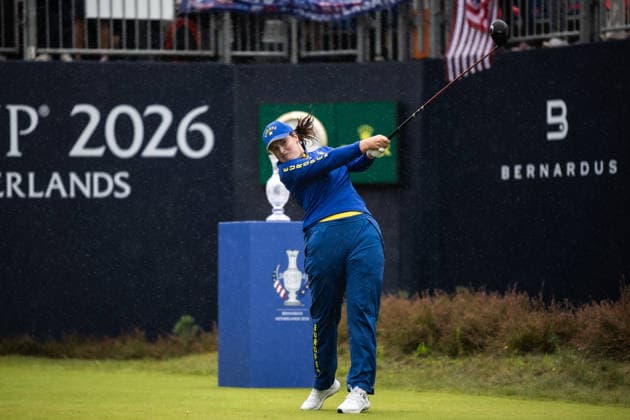 RECORD DATE NOT STATED 13th September 2026; Bernardus Golf, Cromvoirt, Netherlands; Solheim Cup Womens Golf, Final Day; Singles; Lottie Woad (ENG) of Team Europe plays from the 1st tee box AnthonyxBenoit