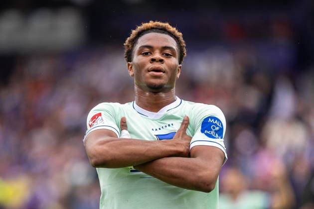 Farid Alfa-Ruprecht (Hertha BSC, 20) jubelt ueber das Tor zum 1:3 GER, VfL Osnabrueck vs. Hertha BSC, Fussball, 2. Bundesliga, 5. Spieltag, Spielzeit 2026 2027, 13.09.2026 DFL Regulations prohibit any use of photographers as image sequences and or quasi-video. GER, VfL Osnabrueck vs. Hertha BSC, Fussball, 2. Bundesliga, 5. Spieltag, Spielzeit 2026 2027, 13.09.2026 Osnabrueck Copyright: xEibner-Pressefoto JanxRollingerx EP_JSK