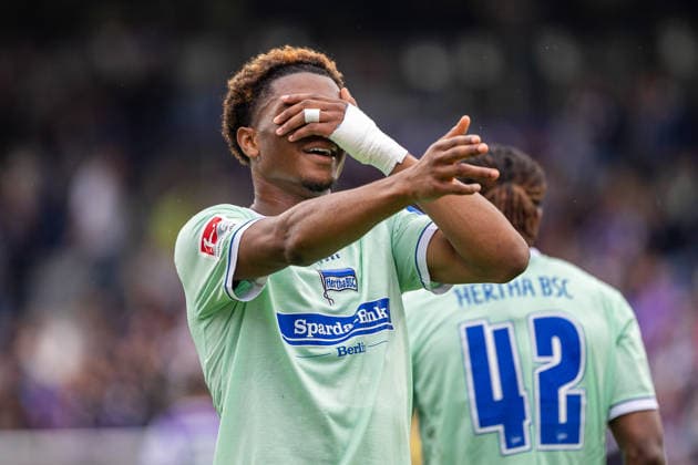 Farid Alfa-Ruprecht (Hertha BSC, 20) jubelt ueber das Tor zum 1:3 GER, VfL Osnabrueck vs. Hertha BSC, Fussball, 2. Bundesliga, 5. Spieltag, Spielzeit 2026 2027, 13.09.2026 DFL Regulations prohibit any use of photographers as image sequences and or quasi-video. GER, VfL Osnabrueck vs. Hertha BSC, Fussball, 2. Bundesliga, 5. Spieltag, Spielzeit 2026 2027, 13.09.2026 Osnabrueck Copyright: xEibner-Pressefoto JanxRollingerx EP_JSK