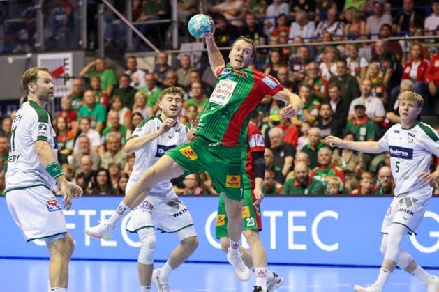13.09.2026, xgox, Handball - Opel HBL SC Magdeburg - HSG Wetzlar emspor, v.l. Felix Claar (Magdeburg, 7) wirft Tor, Torschuetze, erzielt Tor, Treffer, scores the goal Magdeburg