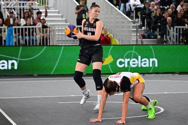 Belgium s Ine Joris and +pictured during a 3x3 basketball game between Spain and Belgium, a quarter-finals game the women s FIBA 3x3 Europe Cup, on Sunday 13 September 2026 in Antwerp. DIRKxWAEM  x186203143x