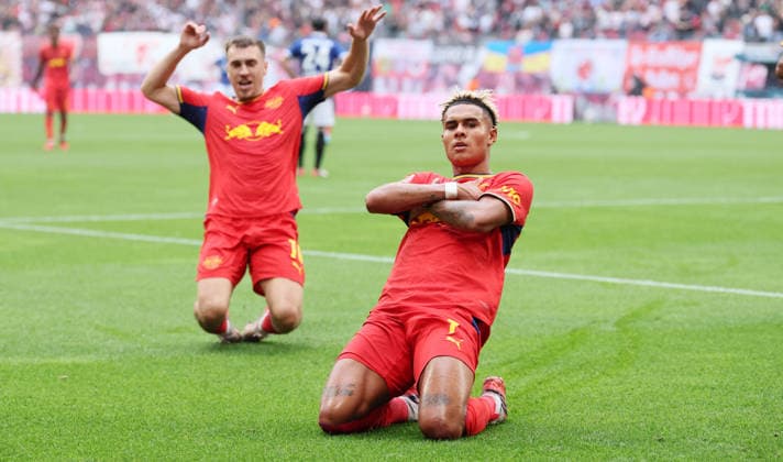 RB Leipzig - Hamburger SV Bundesliga Leipzig, 13.09.2026, Red Bull Arena, Fußball, 1.Bundesliga, 3.Spieltag , RB Leipzig vs. Hamburger SV , Im Bild: Tor für RB Leipzig. Antonio Nusa (7, RB Leipzig) trifft zum 2:0 und jubelt. , Nur zur redaktionellen Nutzung. Only editorial use. , DFL DFB regulations prohibit any use of photographs as image sequences and or quasi-video. ,