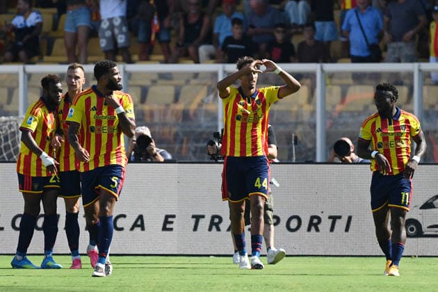 IPA88483383 - Gabriel Tiago (US Lecce) celebrates after scoring a goal during the US Lecce vs. AC Monza Serie A soccer match in Lecce, Italy, on September 13, 2026  Copyright: xPasqualexGolia IPAxSportx xx IPA88483383