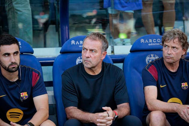Hansi Flick seen during LaLiga 2026 2027 game between teams of Levante UD and FC Barcelona, Barca (Maciej Rogowski Ball Raw Images) Valencia Estadio Ciutat de Valencia Spain Copyright: xMaciejxRogowskix maciejrogowski_levante_barcelona_2627