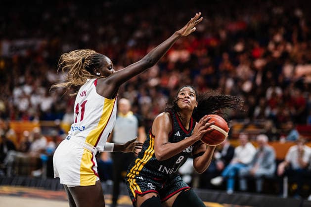 FIBA Women™s Basketball World Cup 2026: Spanien vs. Deutschland, 13.09.2026 Nyara Sabally (Deutschland, 8), Awa Fam (Spanien, 11); Basketball, FIBA Women™s Basketball World Cup 2026, Final Phase, Spiel um Platz 3: Spanien vs. Deutschland am 13.09.2026 in der Uber Arena, Berlin Copyright: xBEAUTIFULxSPORTS Tonhäuserx