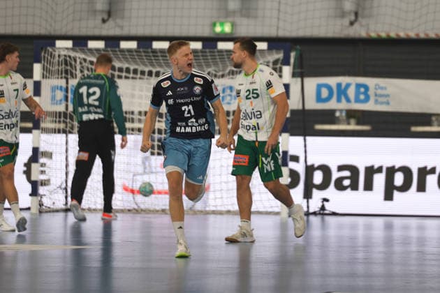 Handball I Herren I Saison 2026 2027 I Bundesliga I 4. Spieltag I Handball Club Hamburg - FRISCH AUF! Göppingen I 13.09.2026 Frederik Bo Andersen (21, Handball Club Hamburg) jubelt Copyright: xLobeca RalfxHomburgx