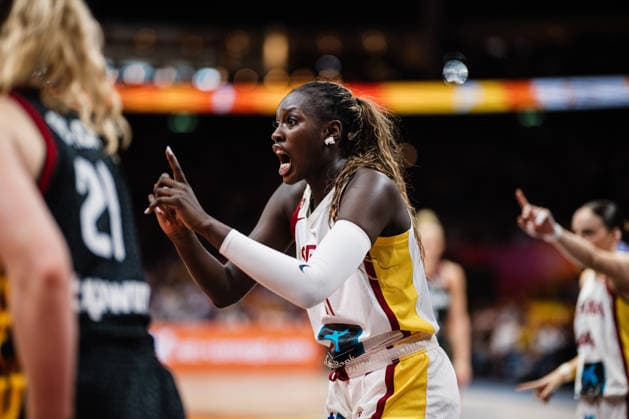 FIBA Women™s Basketball World Cup 2026: Spanien vs. Deutschland, 13.09.2026 Awa Fam (Spanien, 11) reklamiert; Basketball, FIBA Women™s Basketball World Cup 2026, Final Phase, Spiel um Platz 3: Spanien vs. Deutschland am 13.09.2026 in der Uber Arena, Berlin Copyright: xBEAUTIFULxSPORTS Tonhäuserx