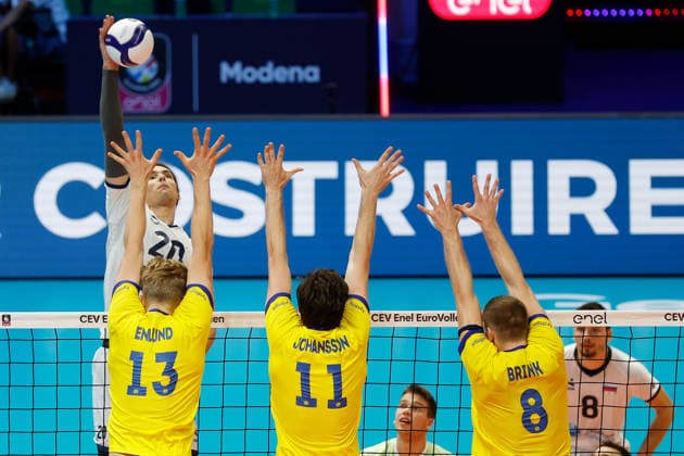 IPA88487101 - Nik Mujanovic 20 of Team Slovenia in action during the CEV Enel EuroVolley 2026 match between Slovenia and Sweden at PalaPanini on September 13, 2026, in Modena, Italy.  Copyright: xRichardxMorgano IPAxSportx xx IPA88487101