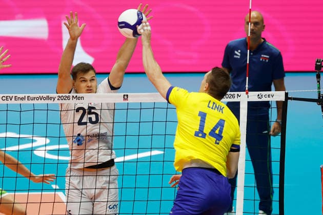 IPA88487107 - Klemen Sen 25 of Team Slovenia in action during the CEV Enel EuroVolley 2026 match between Slovenia and Sweden at PalaPanini on September 13, 2026, in Modena, Italy.  Copyright: xRichardxMorgano IPAxSportx xx IPA88487107