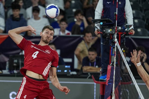 Turkiye - Switzerland - CEV EuroVolley 2026 Men CLUJ-NAPOCA, ROMANIA - SEPTEMBER 13: Ahmet Samet Baltaci of Turkiye in action during the CEV EuroVolley 2026 Group D match between Turkiye and Switzerland at BT Arena in Cluj-Napoca, Romania, on September 13, 2026. Osmancan Gurdogan Anadolu Cluj-Napoca Romania. Editorial use only. Please get in touch for any other usage.  Copyright: x2026xAnadoluxOsmancanxGurdoganx