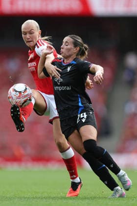 Arsenal v Palace Women 13 September 2026, London - Barclays Women™s Super League Football - Arsenal v Crystal Palace Women - Frida Maanum of Arsenal and Shanade Hopcroft of Crystal Palace - Photo: Charlotte Wilson Offside. London UK Copyright: xCharlottexWilsonx xOffsidexOffside
