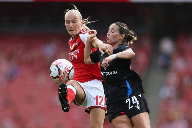 Arsenal v Palace Women 13 September 2026, London - Barclays Women™s Super League Football - Arsenal v Crystal Palace Women - Frida Maanum of Arsenal and Shanade Hopcroft of Crystal Palace - Photo: Charlotte Wilson Offside. London UK Copyright: xCharlottexWilsonx xOffsidexOffside