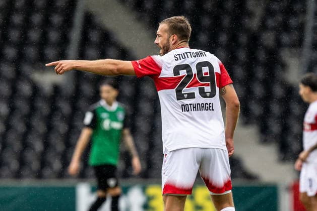 VfB Stuttgart II vs. SC Preussen Muenster, Fussball, 3. Liga, 5. Spieltag, WIRmachenDRUCK Arena Großaspach 13.09.26 Diminik Nothnagel (VfB Stuttgart II, 29) VfB Stuttgart II vs. SC Preussen Muenster, Fussball, 3. Liga, 5. Spieltag, WIRmachenDRUCK Arena Großaspach 13.09.26 Foto: Lucca Fundel Großaspach WIRmachenDRUCK Arena Baden-Württemberg Deutschland