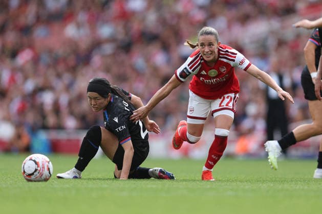 Arsenal v Palace Women 13 September 2026, London - Barclays Women™s Super League Football - Arsenal v Crystal Palace Women - Fuka Tsunoda of Crystal Palace and Ona Batlle of Arsenal - Photo: Charlotte Wilson Offside. London UK Copyright: xCharlottexWilsonx xOffsidexOffside