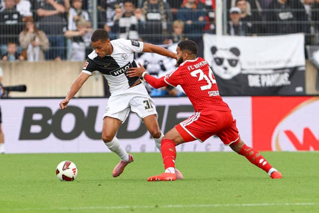 Jan Gyamerah (SV 07 Elversberg) und Ismael Saibari (FC Bayern Muenchen) im Zweikampf waehrend des Spiels der 1. Bundesliga zwischen SV Elversberg und FC Bayern Muenchen, Ursapharm-Arena am 13. September 2026 in Spiesen-Elversberg, Deutschland. (Foto von Oliver Kaelke DeFodi Images) +++ Jan Gyamerah (SV 07 Elversberg) und Ismael Saibari (FC Bayern Muenchen) battle for the ball during the Bundesliga match between SV Elversberg and FC Bayern Muenchen at Ursapharm-Arena on September 13, 2026 in Spiesen-Elversberg, Germany. (Photo by Oliver Kaelke DeFodi Images) DFB DFL REGULATIONS PROHIBIT ANY USE OF PHOTOGRAPHS AS IMAGE SEQUENCES AND OR QUASI-VIDEO. (Photo by Oliver Kaelke DeFodi Images) -