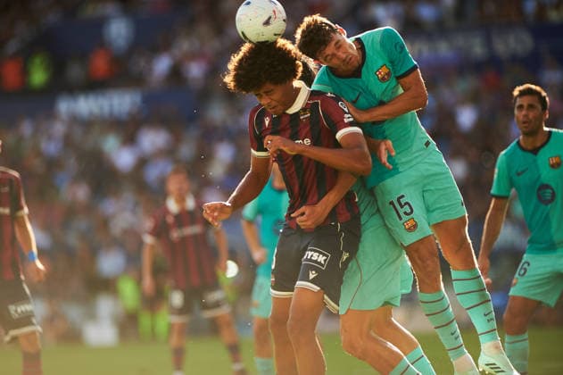 Ifeanyi Ndukwe (Levante UD) and Christensen FC Barcelona, Barca during the LaLiga EA Sports match between Levante UD and FC Barcelona at Estadi Ciutat de Valencia on September 13, 2026 in Valencia, Spain. -