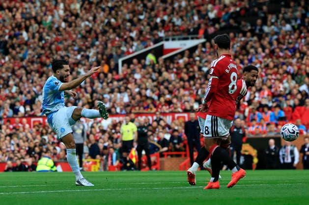 Manchester United, ManU v Manchester City, Premier League Rayan Cherki (10) of Manchester City has a shot on goal during the Premier League match between Manchester United and Manchester City at Old Trafford, Manchester, UK on 13 September 2026. Manchester Old Trafford Greater Manchester UK Editorial use only DataCo restrictions apply See www.football-dataco.com , Copyright: xConorxMolloyx PSI-24872-0033