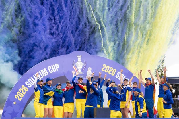 RECORD DATE NOT STATED 13th September 2026; Bernardus Golf, Cromvoirt, Netherlands; Solheim Cup Womens Golf, Final Day; Closing ceremony; Team Europe wins the Solheim Cup 2026; Captain Anna Nordqvist (SWE) of Team Europe and Team Europe celebrate on the podium AnthonyxBenoit