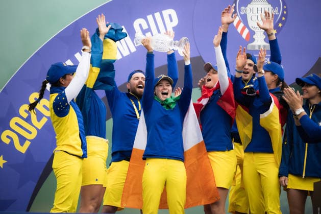 RECORD DATE NOT STATED 13th September 2026; Bernardus Golf, Cromvoirt, Netherlands; Solheim Cup Womens Golf, Final Day; Closing ceremony; Team Europe wins the Solheim Cup 2026; Leona Maguire (IRL) of Team Europe celebrates with the Solheim Cup AnthonyxBenoit