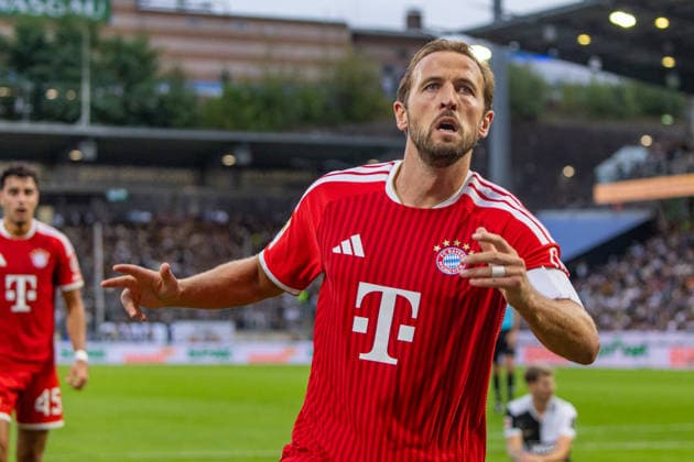 13.09.26 SV Elversberg - FC Bayern München Deutschland, Elversberg, 13.09.2026, Fussball, Bundesliga, Saison 2026 2027, SV Elversberg - FC Bayern München: Harry Kane (FC Bayern); Jubel Tor 1:2 Kane.