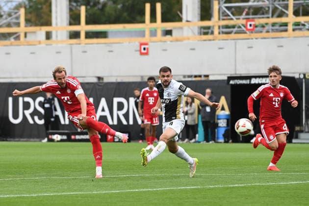 Harry KANE (M) Torchance, Akion, Fussball 1. Bundesliga, 3.Spieltag, matchday3, Spieltag3, SV 07 Elversberg - FC Bayern Muenchen am 13.09.2026 in der Ursapharm-Arena an der Kaiserlinde, Waldstadion in Elversberg Deutschland. DFL regulations prohibit any use of photographs as image sequences and or quasi-video Â