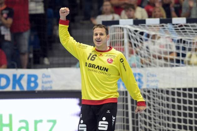 Jubel bei Nebojsa Simic (Torwart MT Melsungen 16) , GER, MT Melsungen - TVB 1898 Stuttgart, Handball, 1. Bundesliga, 4. Spieltag, Saison 2026 2027, 13.09.2026, GER, MT Melsungen - TVB Stuttgart, Handball, 1. Bundesliga, 4. Spieltag, Saison 2026 2027, 13.09.2026 Kassel Copyright: xEibner-Pressefotox xRolandxSippelx EP_RSL
