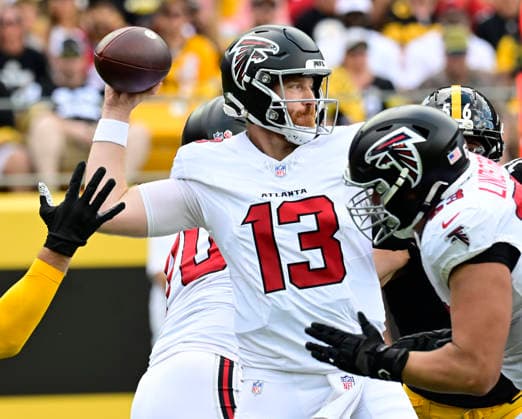 Atlanta Falcons quarterback Cooper Rush (13) starts against the Pittsburgh Steelers at Acrisure Stadium on Sunday, Sept. 13, 2026 in Pittsburgh.  PIT2026091301 ARCHIExCARPENTER