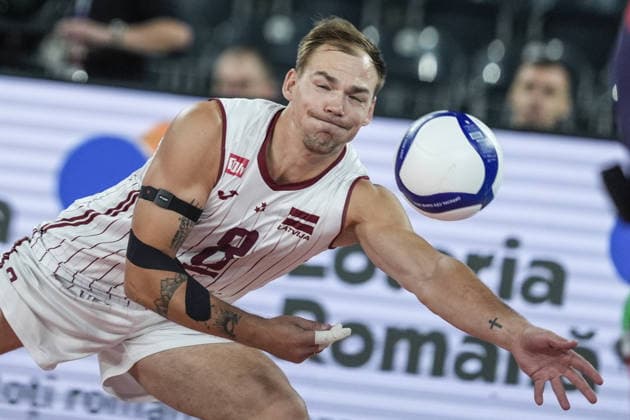 France v Latvia - CEV EuroVolley 2026 CLUJ-NAPOCA, ROMANIA - SEPTEMBER 13: Kristaps Smits of Latvia in action during the CEV EuroVolley 2026 Group D match between France and Latvia at BT Arena in Cluj-Napoca, Romania, on September 13, 2026. Osmancan Gurdogan Anadolu Cluj Romania. Editorial use only. Please get in touch for any other usage.  Copyright: x2026xAnadoluxOsmancanxGurdoganx