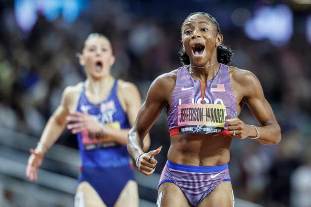 BUDAPEST, HUNGARY - SEPTEMBER 13, 2026: Melissa JEFFERSON-WOODEN (USA United States 200 Meter) celebrates her second win during the World Athletics Ultimate Championship at Gyula Zsivotzky National Athletics Centre on September 13, 2026 in Budapest, Hungary. Hungary Copyright: xAxelxKohringx