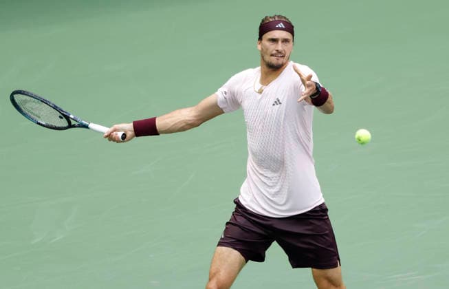 Alexander Zverev of Germany returns to Ben Shelton in the second set of the Men s Finals match in Arthur Ashe Stadium at the 2026 US Open Tennis Championship at the USTA Billie Jean King National Tennis Center in New York City on Sunday, September 13, 2026.  NYP20260913820 JOHNxANGELILLO