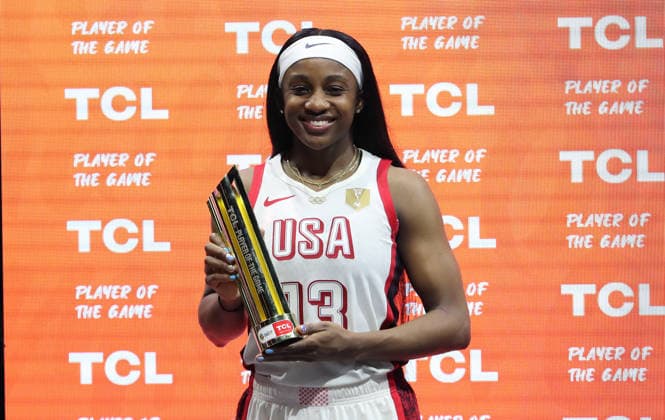 Jackie Young Player of the Match Basketball FIBA World Cup Weltmeisterschaft Frauen WM Finale Saison 2026 2027 13.09.2026 Frankreich vs USA