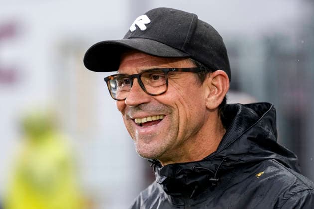 Matthias Mink (Trainer, Cheftrainer, Köln), Einzelbild, Einzelfoto, Aktion, Action, Freude, freuen, freut sich, freundlich, fröhlich, glücklich, strahlend, optimistisch, lacht, lachen, 13.09.2026, Sinsheim (Deutschland), Fussball, 3. Liga, TSG 1899 Hoffenheim II - SC Fortuna Köln, DFB DFL REGULATIONS PROHIBIT ANY USE OF PHOTOGRAPHS AS IMAGE SEQUENCES AND OR QUASI-VIDEO.