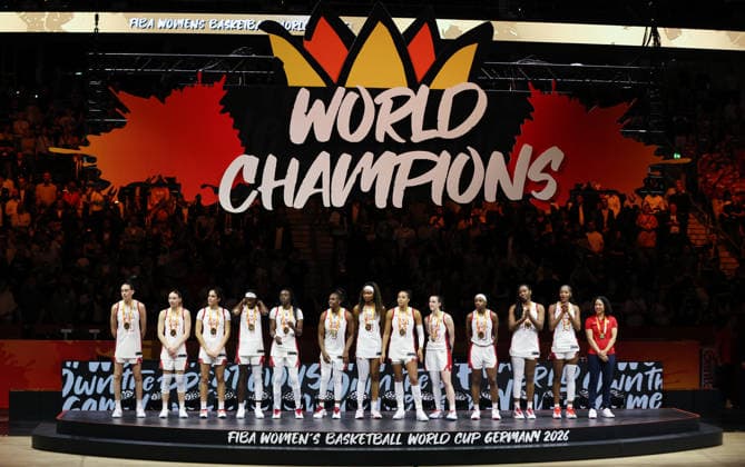 Siegerehrung Team USA Weltmeister Freude Emotion Basketball FIBA World Cup Weltmeisterschaft Frauen WM Finale Saison 2026 2027 13.09.2026 Frankreich vs USA