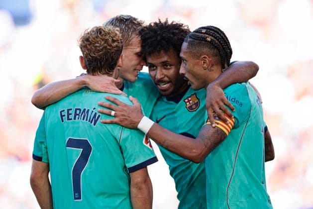 September 13, 2026, Valencia, Spain: Players of FC Barcelona, Barca seen in action celebrating after goal from Karim Adeyemi during LaLiga EA SPORTS 2026 2027 game between teams of UD Levante and FC Barcelona..Final Score: UD Levante 2- 4 FC Barcelona. LaLiga EA SPORTS 2026 2027 - UD Levante And FC Barcelona: Valencia, Spain - 13 Sep 2026  - ZUMAs197 20260913_aaa_s197_185 Copyright: xMaciejxRogowskix