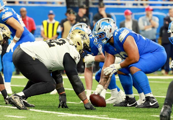 New Orleans vs Detroit Lions DETROIT,MICHIGAN-SEPTEMBER 13: Guard Juice Scruggs (70) of the Detroit Lions lines up opposite of defensive tackle Davon Godchaux (92) of the New Orleans Saints at the line of scrimmage during the an NFL, American Football Herren, USA football game between the New Orleans Saints and the Detroit Lions in Detroit, Michigan USA, on Sunday, September 13, 2026 Detroit Michigan United States  Copyright: xAmyxLemusx originalFilename:lemus-neworlea260913_np05B.jpg