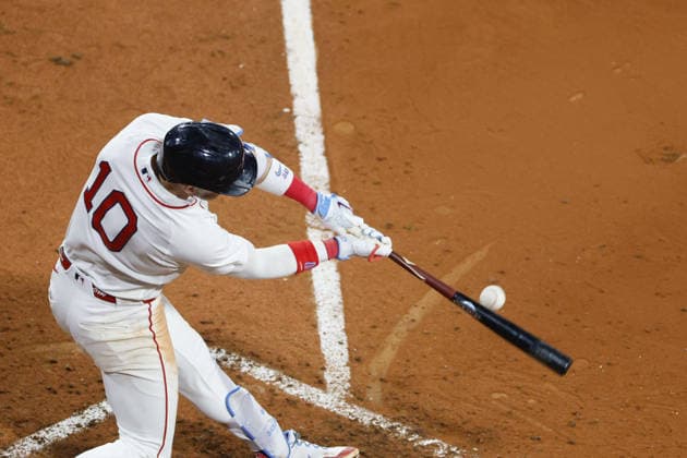 Boston Red Sox s Trevor Story hits a two run single during the eighth inning against the Kansas City Royals at Fenway Park in Boston, Massachusetts on Sunday, September 13, 2026.  BOP20260913026 CJxGUNTHER