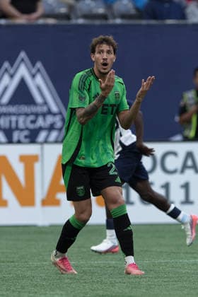 Guilherme Biro seen during MLS, Fussball Herren, USA game between teams of Vancouver Whitecaps FC and Austin FC(Gael Amador Ball Raw Images) Vancouver BC Place Canada Copyright: xGaelxAmadorx Whitecaps_Austin0089