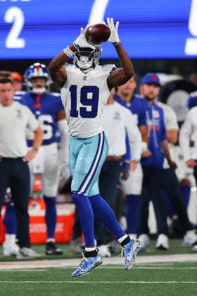 EAST RUTHERFORD, NJ - SEPTEMBER 13: Ryan Flournoy 19 of the Dallas Cowboys makes a catch during the game against the New York Giants on September 13, 2026 at MetLife Stadium in East Rutherford, New Jersey. (Photo by Rich Graessle Icon Sportswire) NFL, American Football Herren, USA SEP 13 Cowboys at Giants EDITORIAL USE ONLY Icon26091331747