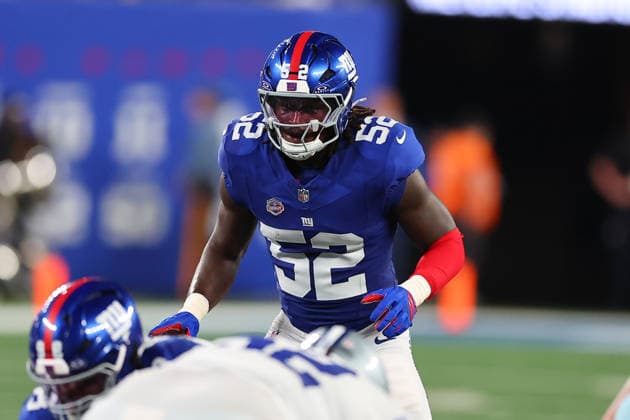 EAST RUTHERFORD, NJ - SEPTEMBER 13: Arvell Reese 52 of the New York Giants during the game against the Dallas Cowboys on September 13, 2026 at MetLife Stadium in East Rutherford, New Jersey. (Photo by Rich Graessle Icon Sportswire) NFL, American Football Herren, USA SEP 13 Cowboys at Giants EDITORIAL USE ONLY Icon26091331744