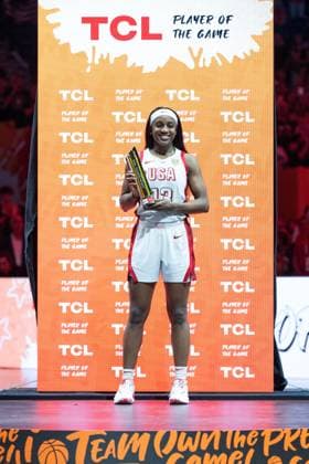 (260914) -- BERLIN, Sept. 14, 2026 -- Jackie Young of the United States is named the Player of the Game after the final match between the United States and France at the FIBA Women s Basketball World Cup 2026 in Berlin, Germany, Sept. 13, 2026. ) (SP)GERMANY-BERLIN-BASKETBALL-WOMEN S WORLD CUP-FINAL-USA VS FRA ZhangxHaofu 