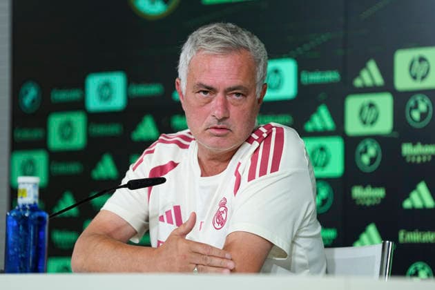 September 14, 2026, Valdebebas, Madrid, Spain: Jose Mourinho, head coach of Real Madrid, attends his press conference, PK, Pressekonferenz during the training day of Real Madrid ahead the Spanish League, LaLiga EA Sports, football match against Elche CF at Ciudad Deportiva Real Madrid on September 14, 2026, in Valdebebas, Madrid, Spain. Real Madrid Training And Press Conference - Laliga Ea Sports  - ZUMAa181 20260914_zaa_a181_012 Copyright: xDennisxAgyemanx