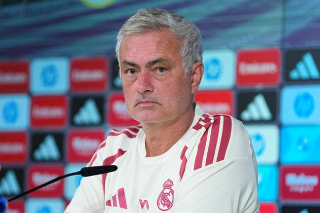September 14, 2026, Valdebebas, Madrid, Spain: Jose Mourinho, head coach of Real Madrid, attends his press conference, PK, Pressekonferenz during the training day of Real Madrid ahead the Spanish League, LaLiga EA Sports, football match against Elche CF at Ciudad Deportiva Real Madrid on September 14, 2026, in Valdebebas, Madrid, Spain. Real Madrid Training And Press Conference - Laliga Ea Sports  - ZUMAa181 20260914_zaa_a181_022 Copyright: xDennisxAgyemanx