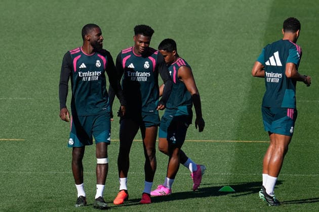 September 14, 2026, Valdebebas, Madrid, Spain: Antonio Rudiger and Aurelien Tchouameni during the training day of Real Madrid ahead the Spanish League, LaLiga EA Sports, football match against Elche CF at Ciudad Deportiva Real Madrid on September 14, 2026, in Valdebebas, Madrid, Spain. Real Madrid Training And press conference, PK, Pressekonferenz - Laliga Ea Sports  - ZUMAa181 20260914_zaa_a181_041 Copyright: xDennisxAgyemanx