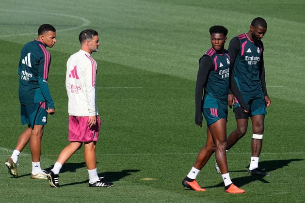 September 14, 2026, Valdebebas, Madrid, Spain: Aurelien Tchouameni, Antonio Rudiger and Kylian Mbappe during the training day of Real Madrid ahead the Spanish League, LaLiga EA Sports, football match against Elche CF at Ciudad Deportiva Real Madrid on September 14, 2026, in Valdebebas, Madrid, Spain. Real Madrid Training And press conference, PK, Pressekonferenz - Laliga Ea Sports  - ZUMAa181 20260914_zaa_a181_042 Copyright: xDennisxAgyemanx