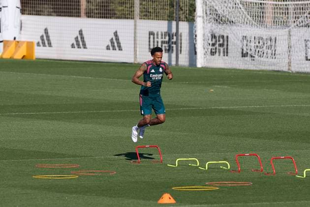 September 14, 2026, Madrid, Spain: Eder Militao (Real Madrid CF) is seen in action during a training session on the eve of the LaLiga EA SPORTS 2026 2027 match between Elche CF and Real Madrid CF.Real Madrid CF is holding its final training session and pre-match press conference, PK, Pressekonferenz ahead of its sixth LaLiga game. LaLiga EA SPORTS 2026 2027 - Real Madrid CF Training Session And Press Conference In Madrid, Spain - 14 Sep 2026  - ZUMAs197 20260914_aaa_s197_116 Copyright: xFedericoxTitonex