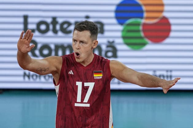 Germany v Switzerland - CEV EuroVolley 2026 Men CLUJ-NAPOCA, ROMANIA - SEPTEMBER 14: Jan Zimmermann of Germany reacts during the CEV EuroVolley 2026 Pool D match between Germany and Switzerland at BT Arena in Cluj-Napoca, Romania, on September 14, 2026. Osmancan Gurdogan Anadolu Cluj Romania. Editorial use only. Please get in touch for any other usage.  Copyright: x2026xAnadoluxOsmancanxGurdoganx