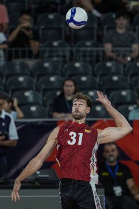 Germany v Switzerland - CEV EuroVolley 2026 Men CLUJ-NAPOCA, ROMANIA - SEPTEMBER 14: Yann Bohme of Germany in action during the CEV EuroVolley 2026 Pool D match between Germany and Switzerland at BT Arena in Cluj-Napoca, Romania, on September 14, 2026. Osmancan Gurdogan Anadolu Cluj Romania. Editorial use only. Please get in touch for any other usage.  Copyright: x2026xAnadoluxOsmancanxGurdoganx