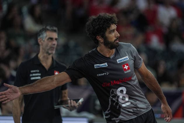 Germany v Switzerland - CEV EuroVolley 2026 Men CLUJ-NAPOCA, ROMANIA - SEPTEMBER 14: Quentin Zeller of Switzerland gestures during the CEV EuroVolley 2026 Pool D match between Germany and Switzerland at BT Arena in Cluj-Napoca, Romania, on September 14, 2026. Osmancan Gurdogan Anadolu Cluj-Napoca Romania. Editorial use only. Please get in touch for any other usage.  Copyright: x2026xAnadoluxOsmancanxGurdoganx